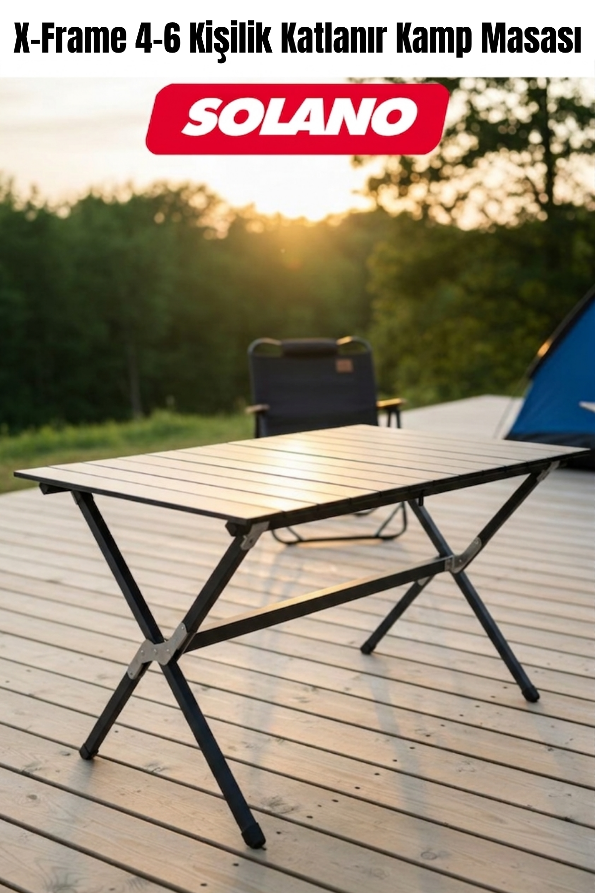Solano X-Frame Katlanır Kamp Masası – 110x65 cm Metal Tabla
