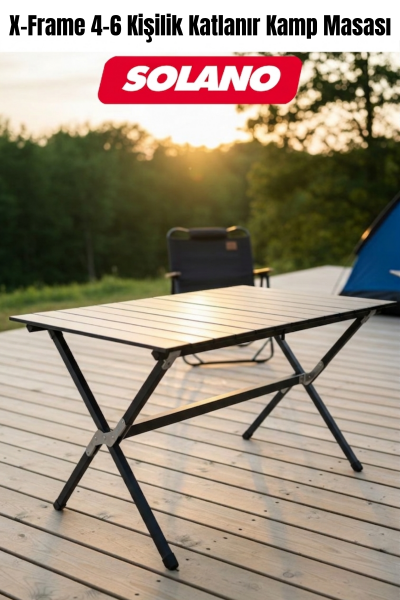 Solano X-Frame Katlanır Kamp Masası – 110x65 cm Metal Tabla